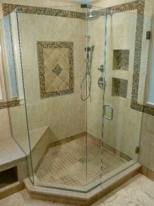 Frameless angled glass shower door enclosure. Midlothian Va